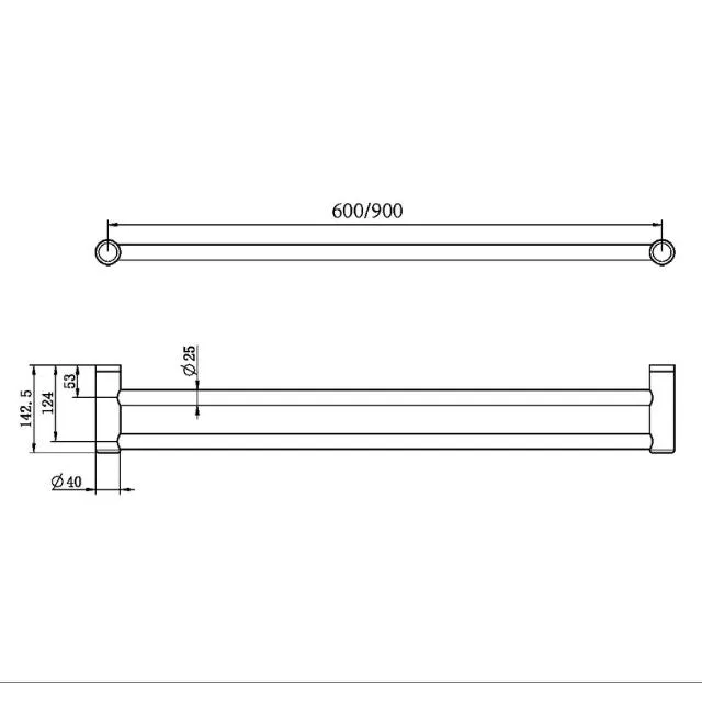 Nero Mecca Care 25mm Double Towel Grab Rail 600mm Gunmetal