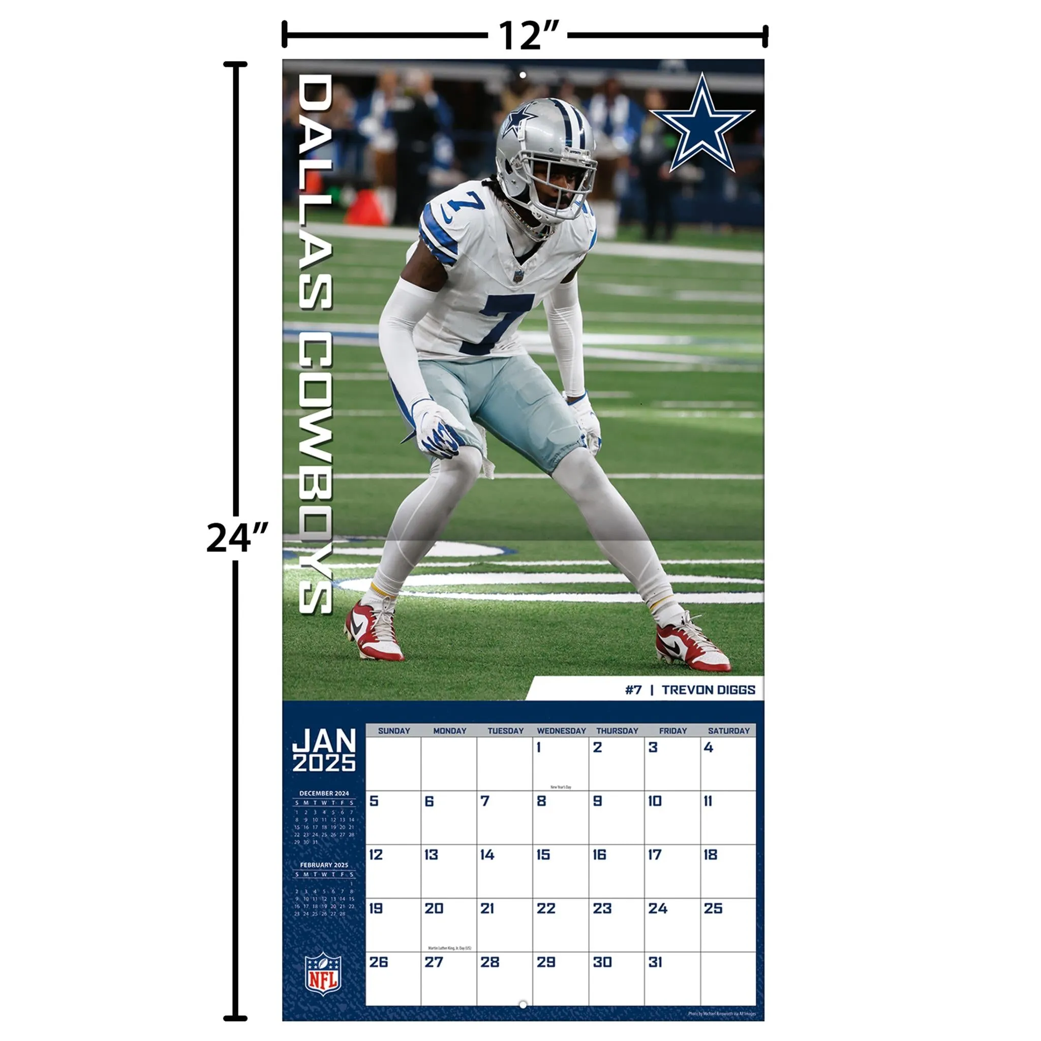 NFL Dallas Cowboys Wall 2025 Calendar