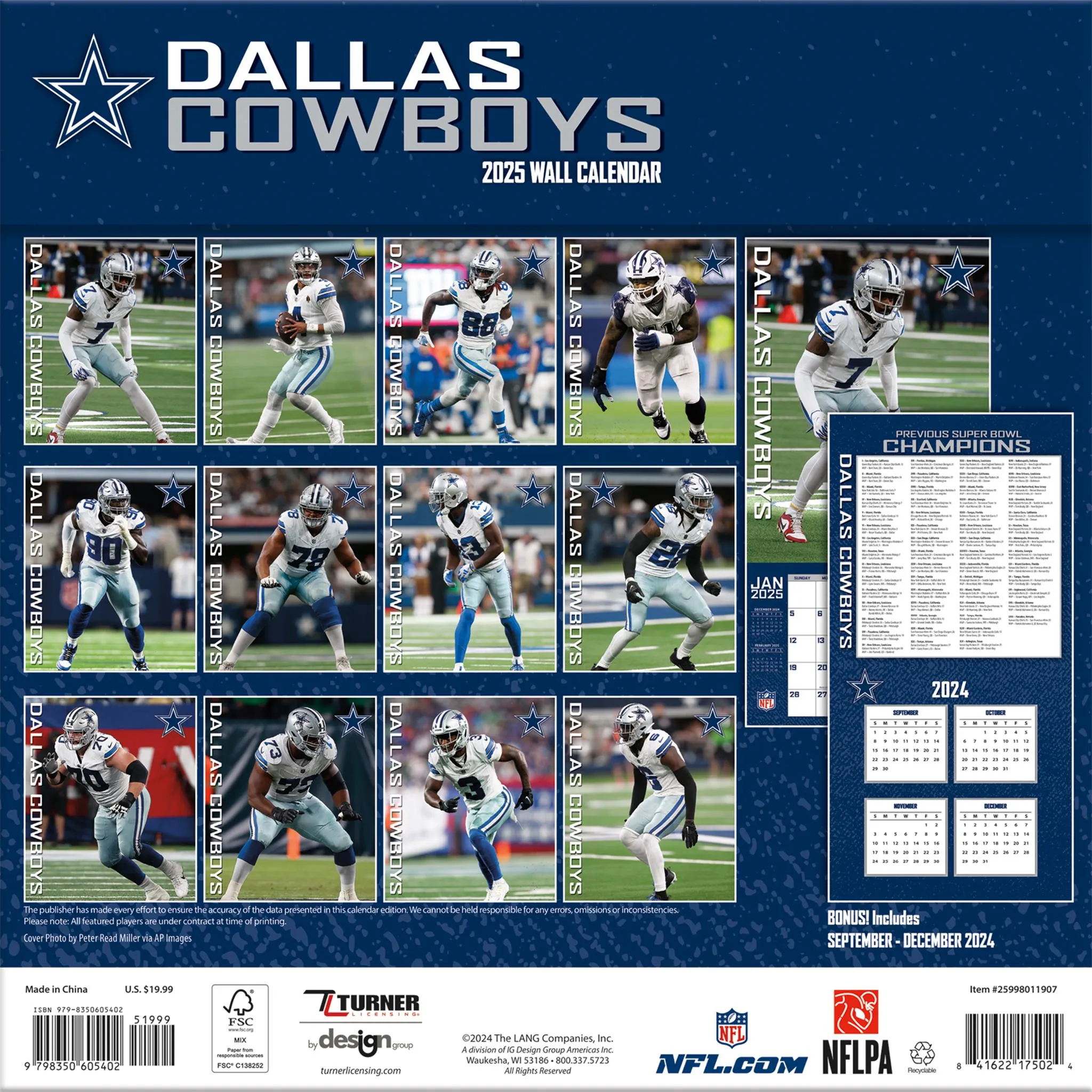 NFL Dallas Cowboys Wall 2025 Calendar