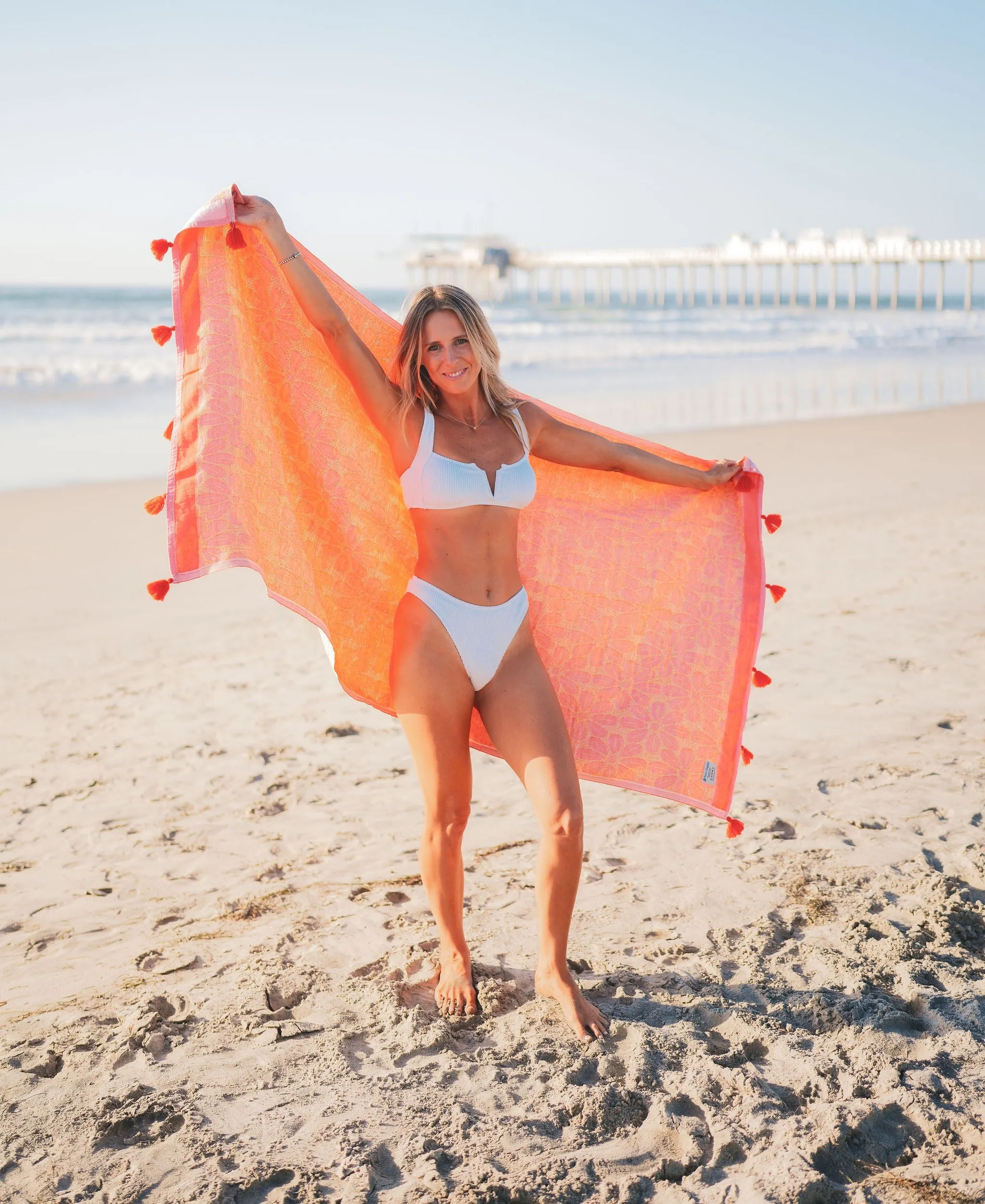 ORANGE POMPOM TURKISH TOWEL