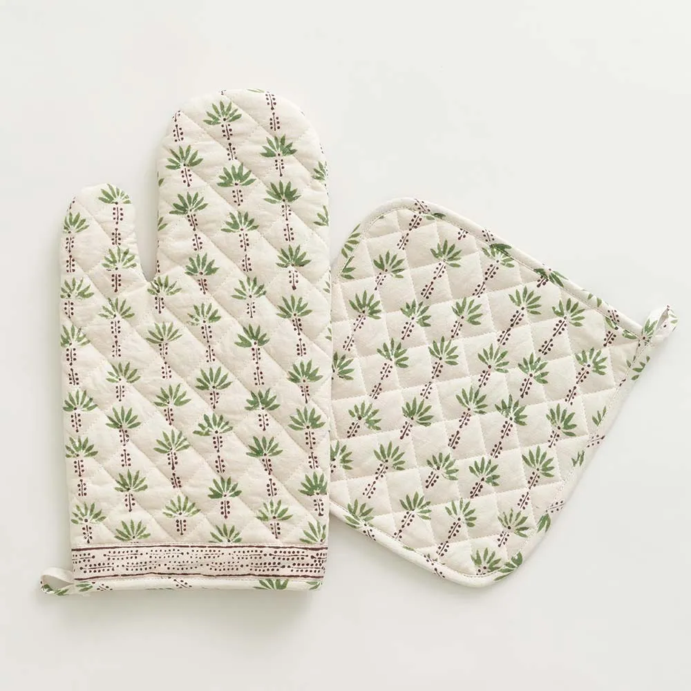 Palm Tree Dot Brown Oven Mitt Set