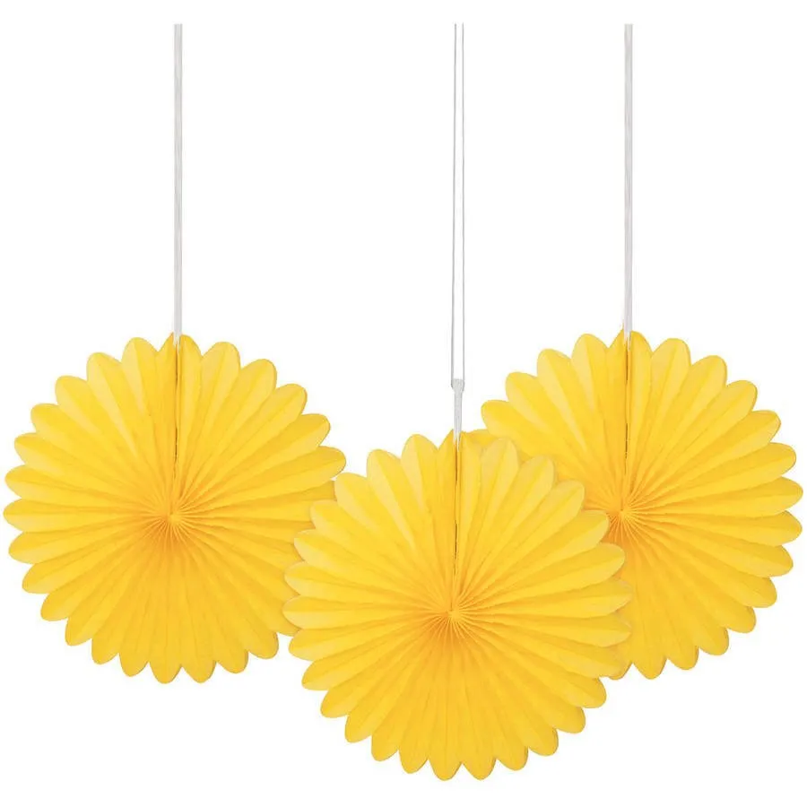 Paper Decorative Fan 6" Yellow - 3 ct.