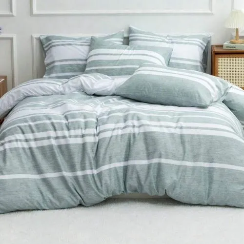 Queen size 6 pieces, Green Stripe Design Duvet cover set.