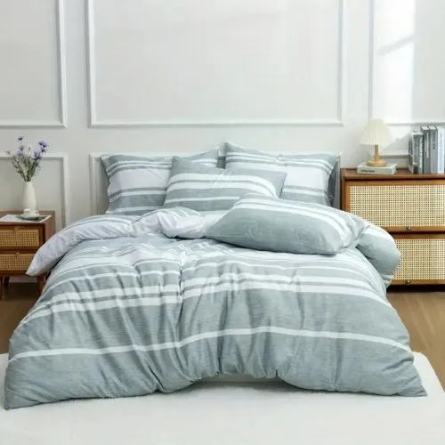 Queen size 6 pieces, Green Stripe Design Duvet cover set.