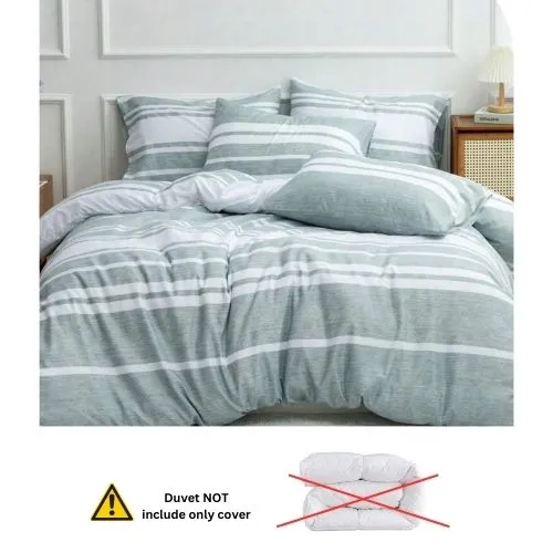 Queen size 6 pieces, Green Stripe Design Duvet cover set.