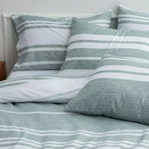 Queen size 6 pieces, Green Stripe Design Duvet cover set.