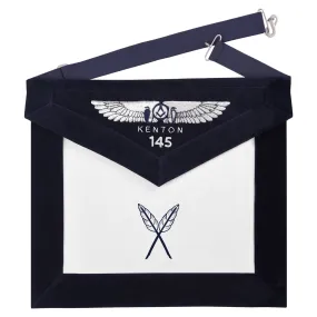 Secretary Officer Apron - Kenton Lodge Navy Velvet With Silver Embroidery Thread