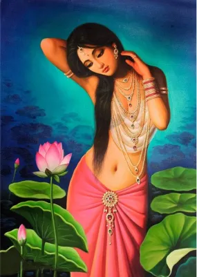 SHIVOID Padmini Nayika Wall Sticker - Women with Lotus River Poster - Self-Adhesive Sticker (30 cm, Pack of 1)