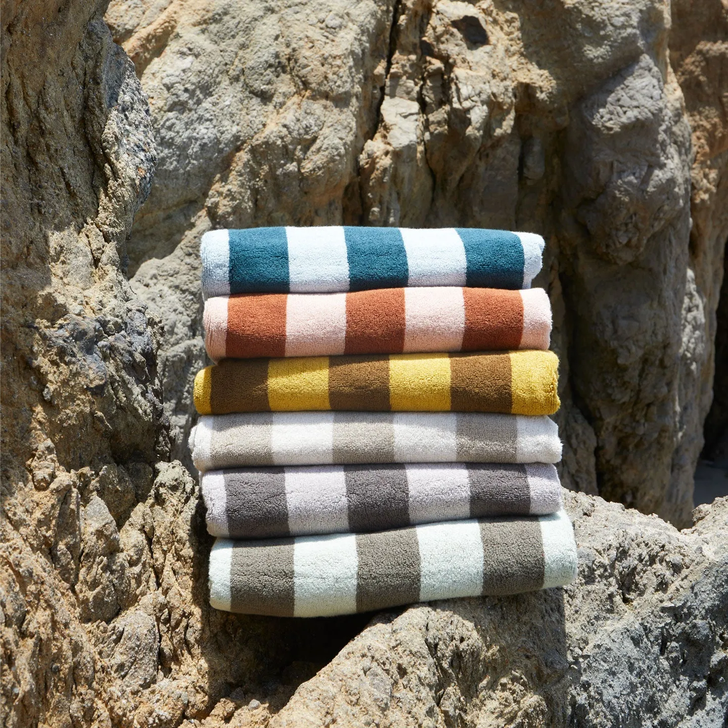 Simple Striped Terry Beach Towel - Blush/Terracotta