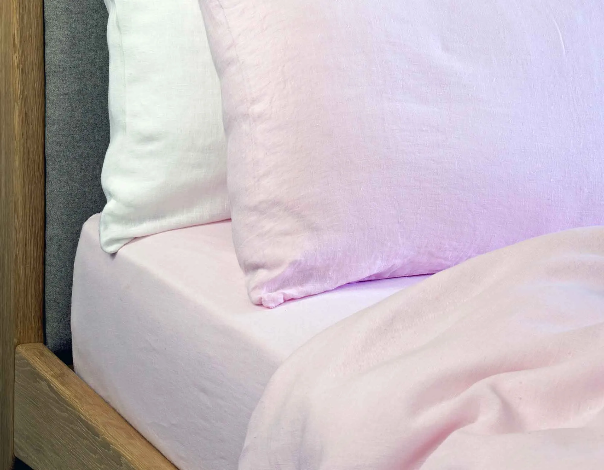 Single Linen Fitted Sheet - Soft Pink