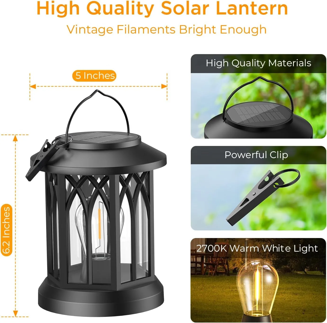 Solar Lanterns Outdoor Waterproof, Upgraded Bright Hanging Solar Lights for Outside,Solar Powered Lanterns Lighting LED for Garden Patio Yard Decorative 2 Pack (Warm Light)