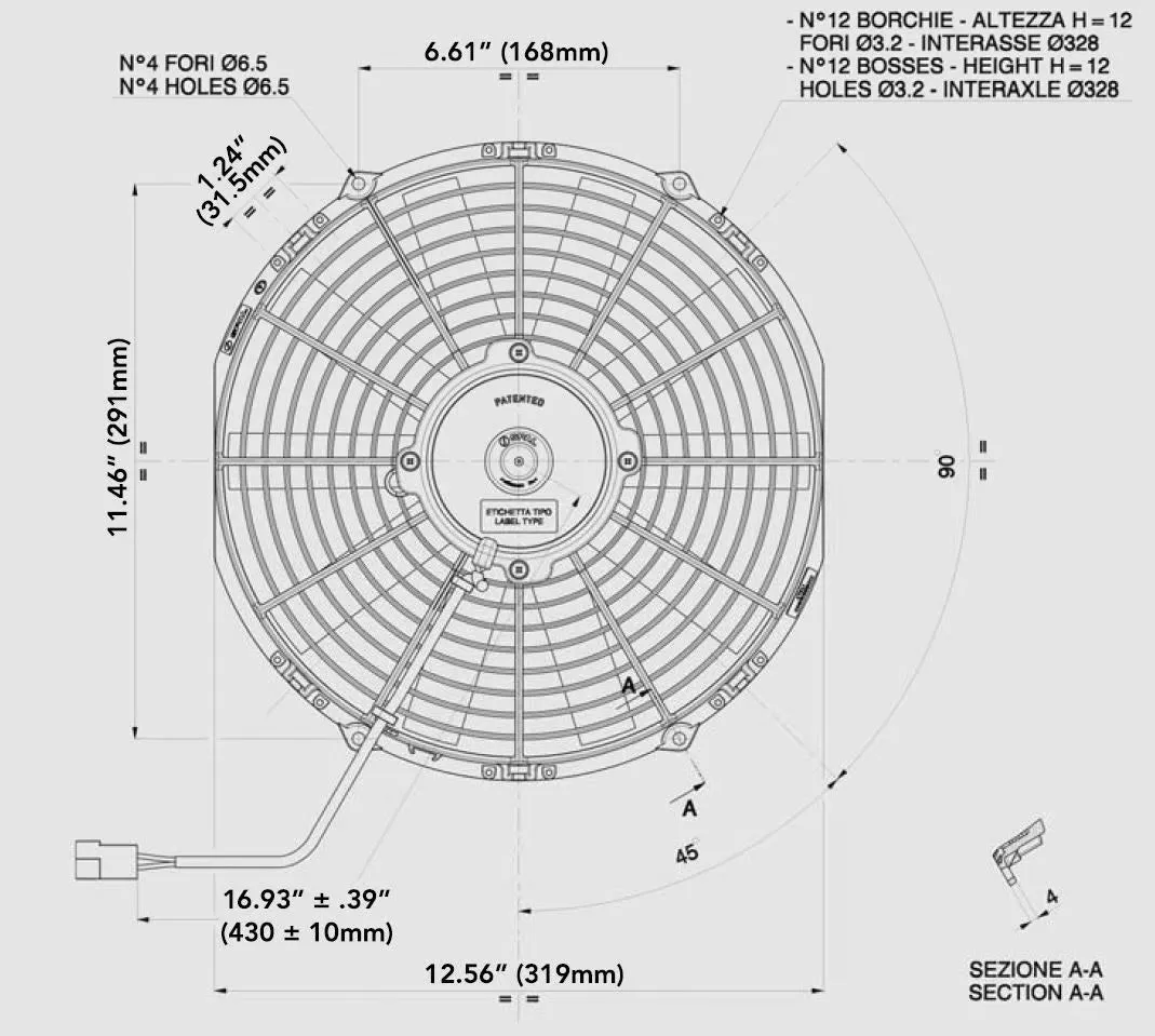 SPAL 12.00" Inch Electric Fan Pusher Style Low Profile 861 CFM 10 Straight Style Blades - 30100384