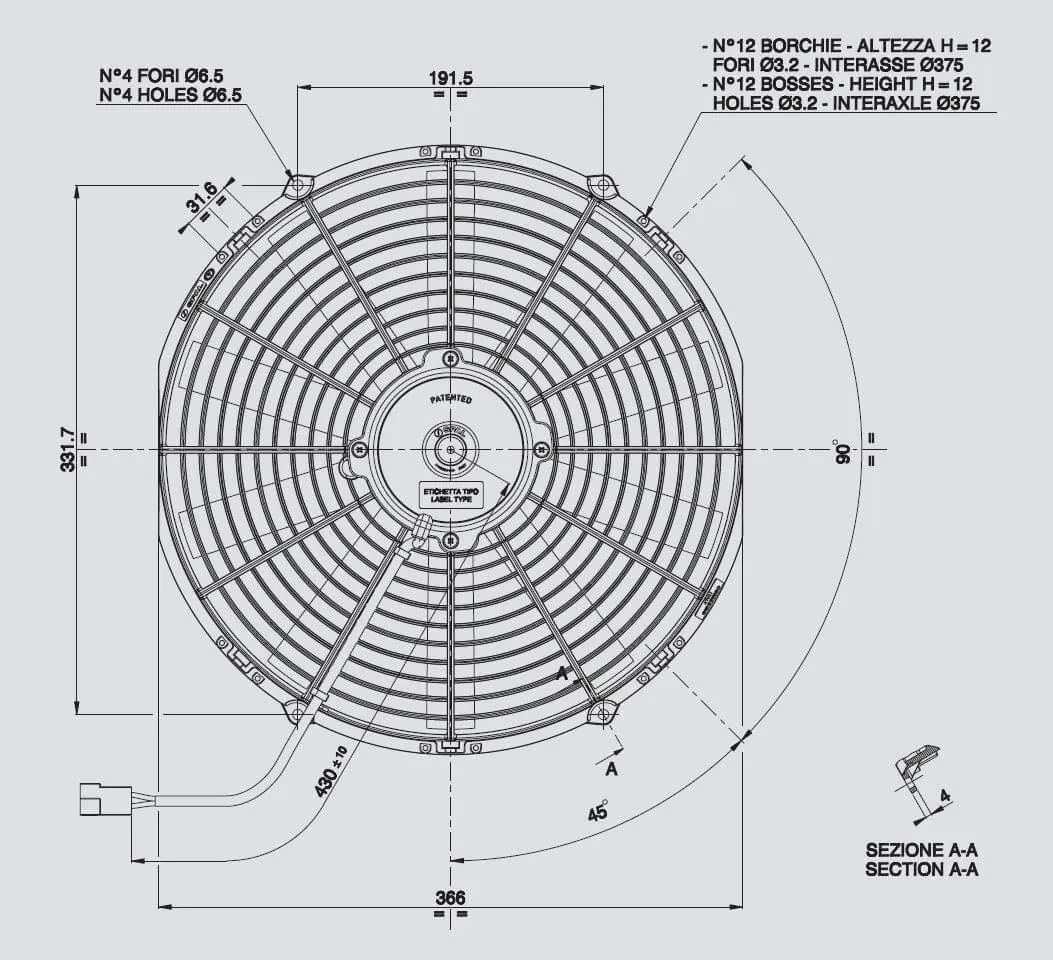 SPAL Electric Radiator Fan (14" - Pusher Style - Low Profile - 1038 CFM) 30100382