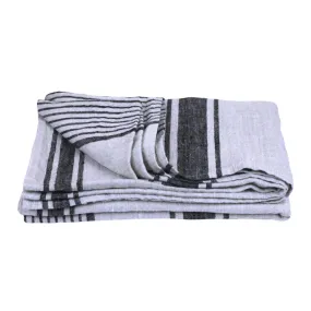 Stonewashed Linen Beach Towel - Grey with Black