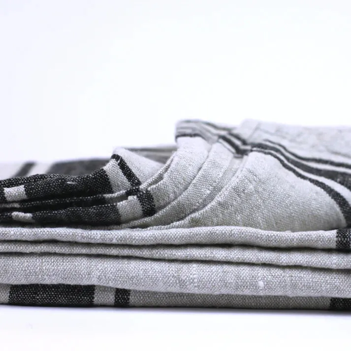 Stonewashed Linen Beach Towel - Grey with Black