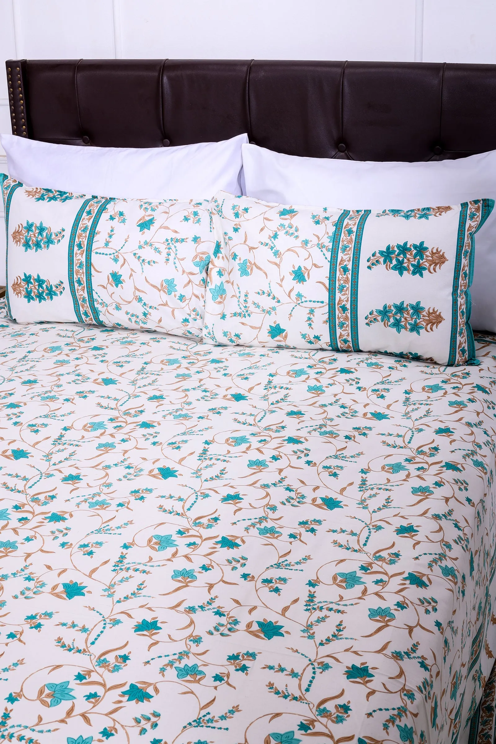 Summer Daisy Turquoise Cotton Bedsheet