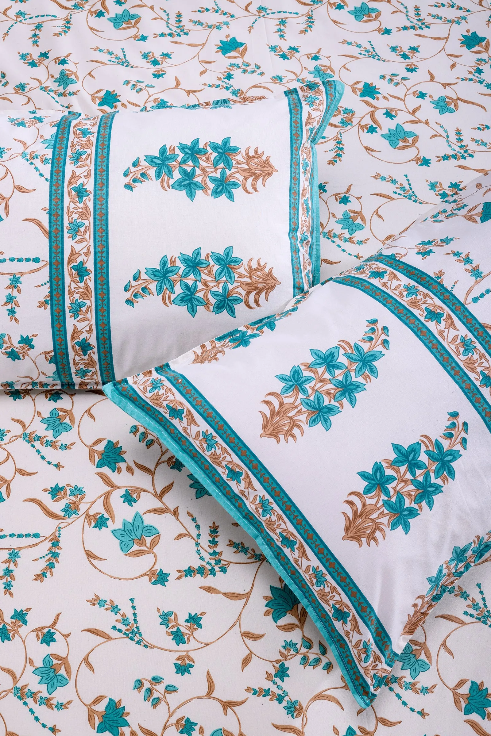 Summer Daisy Turquoise Cotton Bedsheet