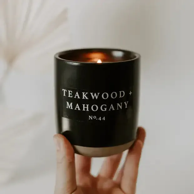 Teakwood & Mahogany Soy Candle (Black Stone Jar)