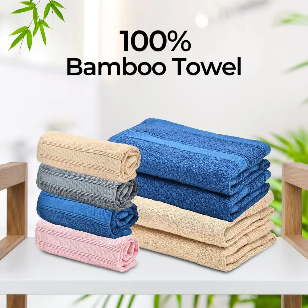 The Better Home 600GSM 100% Bamboo Face Towel Set | Anti Odour & Anti Bacterial Bamboo Towel |30cm X 30cm | Ultra Absorbent & Quick Drying Face Towel for Women & Men (Pack of 4, Blue   Grey)