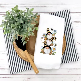 Three Bee Gnome Tea Towel, Bumble Bee, Summer Tea Towel, Summer Kitchen Décor