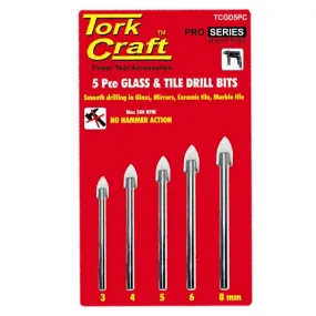 TORK CRAFT GLASS & TILE DRILL BIT SET 5 PCE 3/4/5/6/8 TCGD5PC