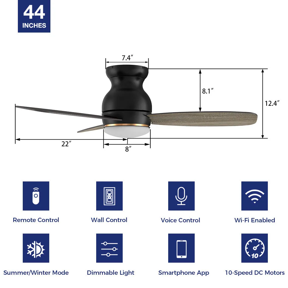 Trendsetter Ⅱ Smart Low Profile Outdoor Fan with LED Light Remote 44”