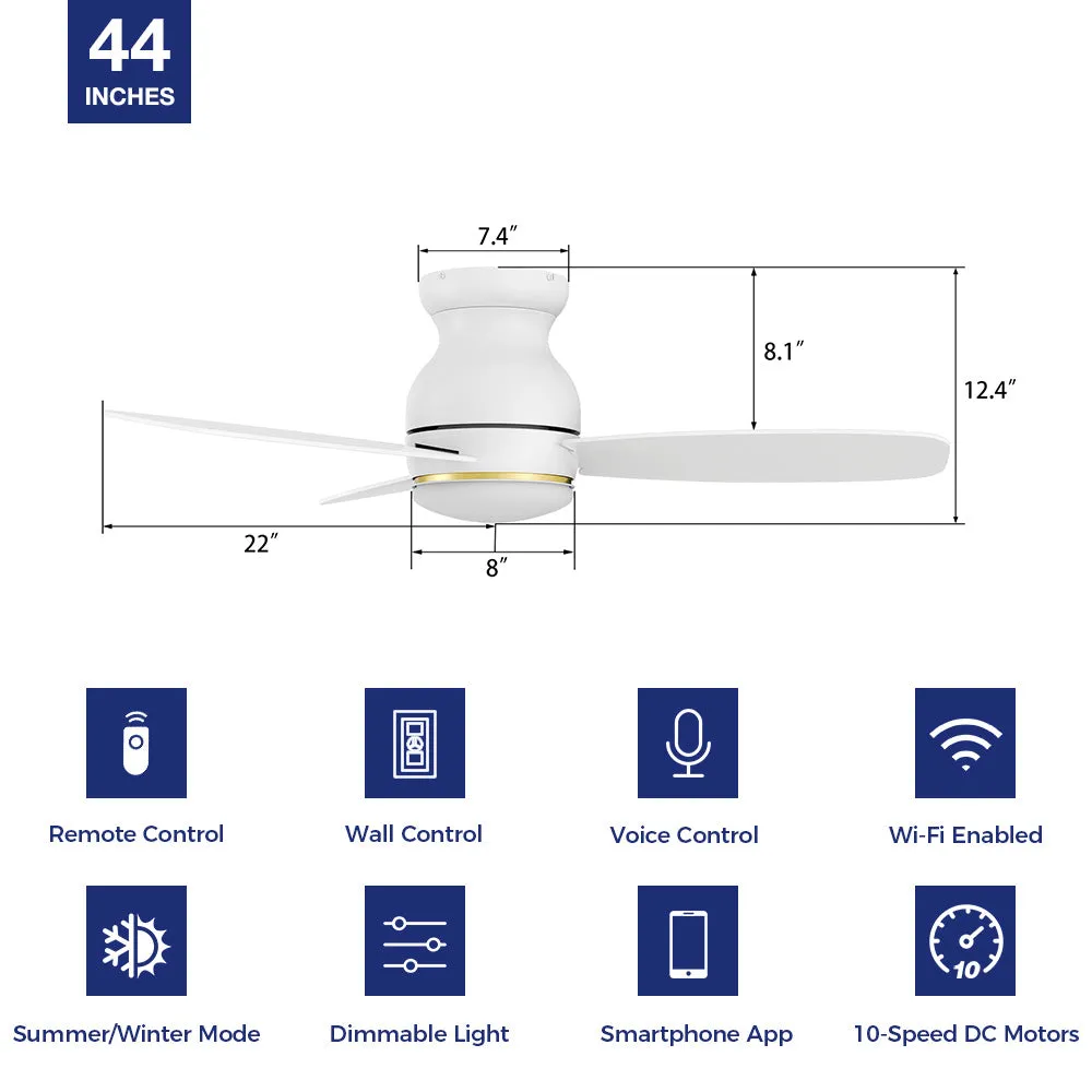 Trendsetter Ⅱ Smart Low Profile Outdoor Fan with LED Light Remote 44”