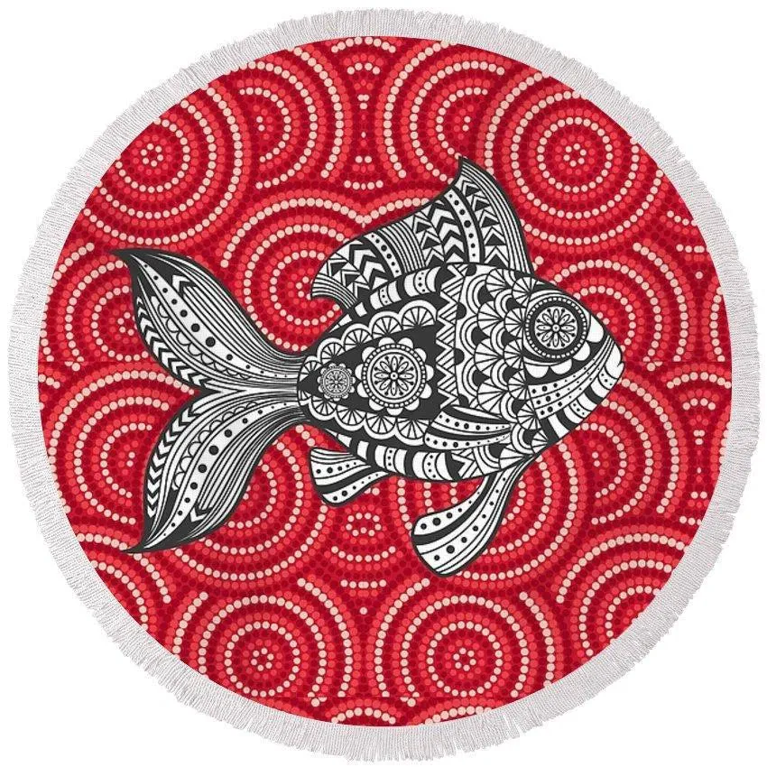 Tribal Fish Round Beach Towel