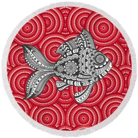 Tribal Fish Round Beach Towel