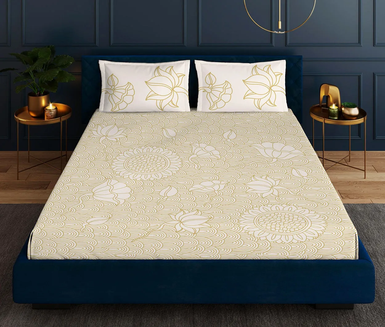 Trove Beige Designer Antibacterial Cotton Bed Linen Set by Rohit Bal