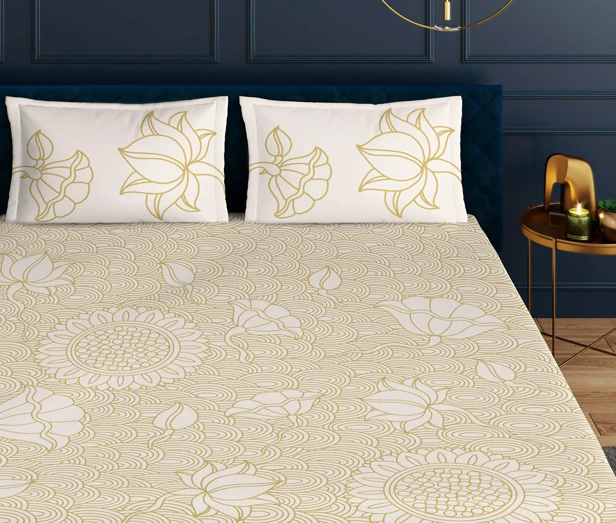 Trove Beige Designer Antibacterial Cotton Bed Linen Set by Rohit Bal