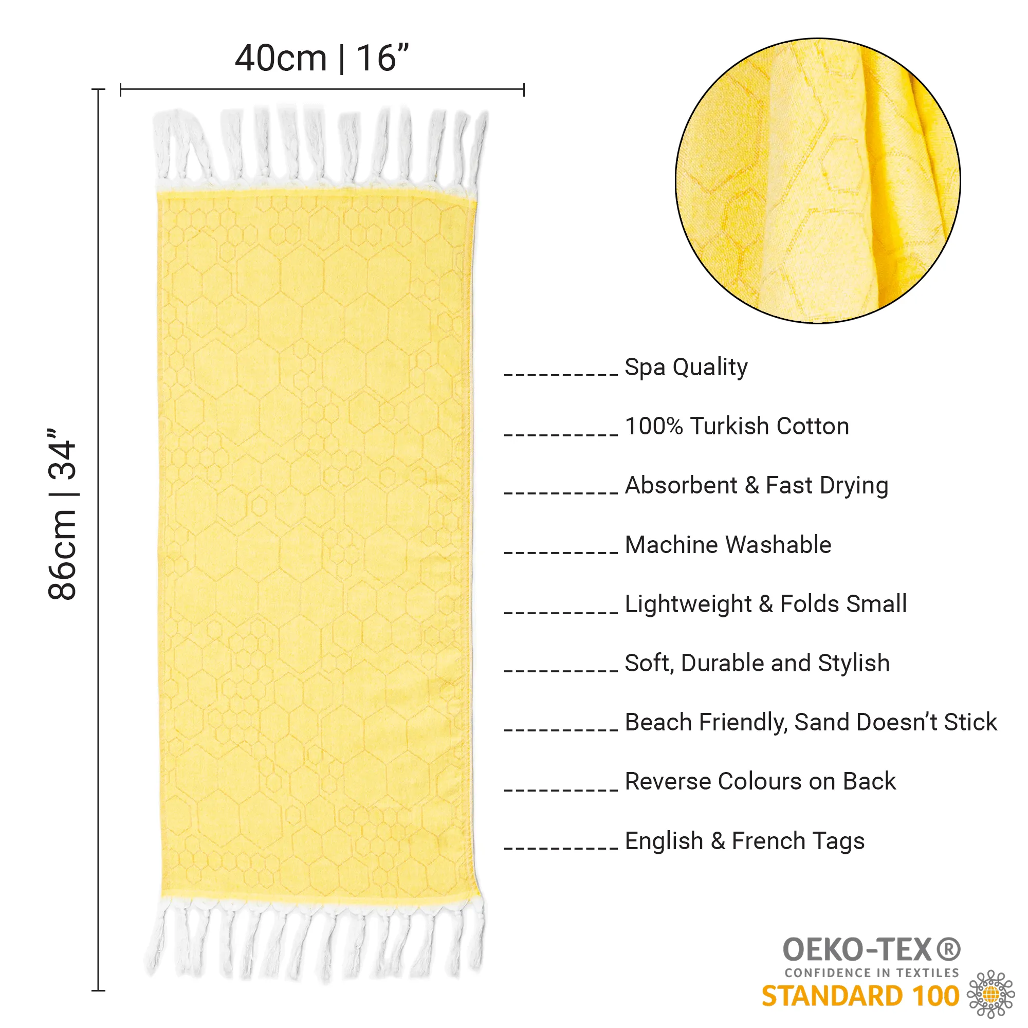 Turkish Cotton Hand Towel | Honeycomb in Yellow   Orange