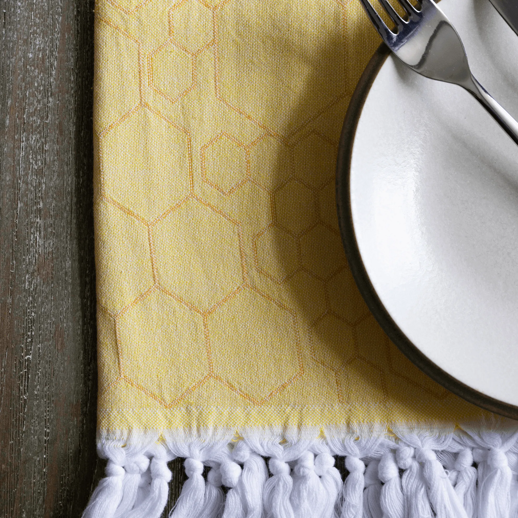 Turkish Cotton Hand Towel | Honeycomb in Yellow   Orange