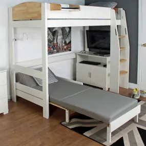 Urban White & Birch High Sleeper 3 with Sofabed & Cupboard - Kids Avenue