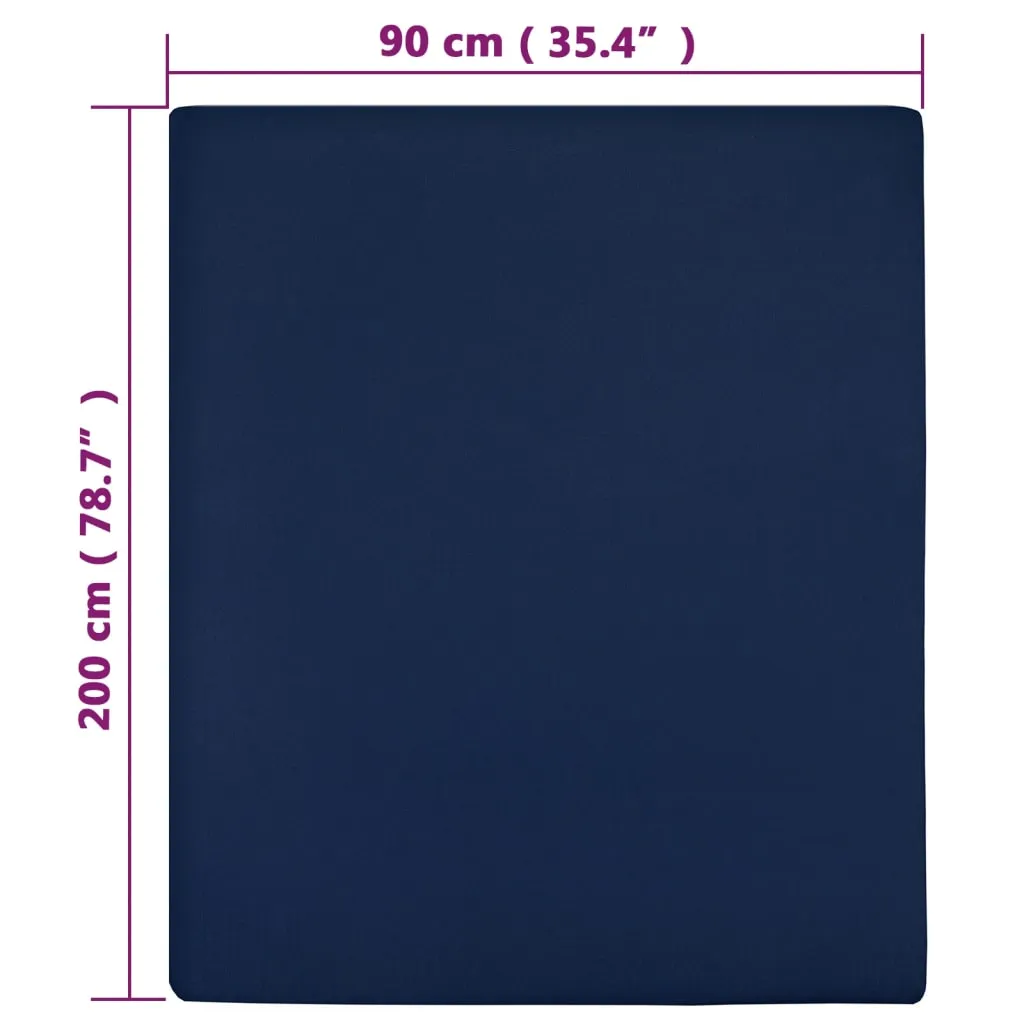 vidaXL Jersey Fitted Sheets 2 pcs Navy Blue 90x200 cm Cotton