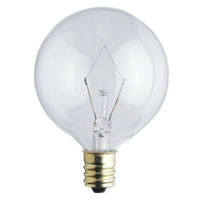 Westinghouse 0382300 40 Watt Incandescent G16 1/2 Globe Clear - 2650 Kelvin - Warm White - 340 Lumens - E12-Candelabra Base - 120 Volt - Box