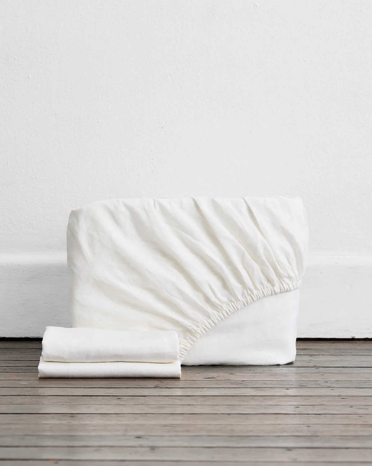 White 100% French Flax Linen Fitted Sheet Set