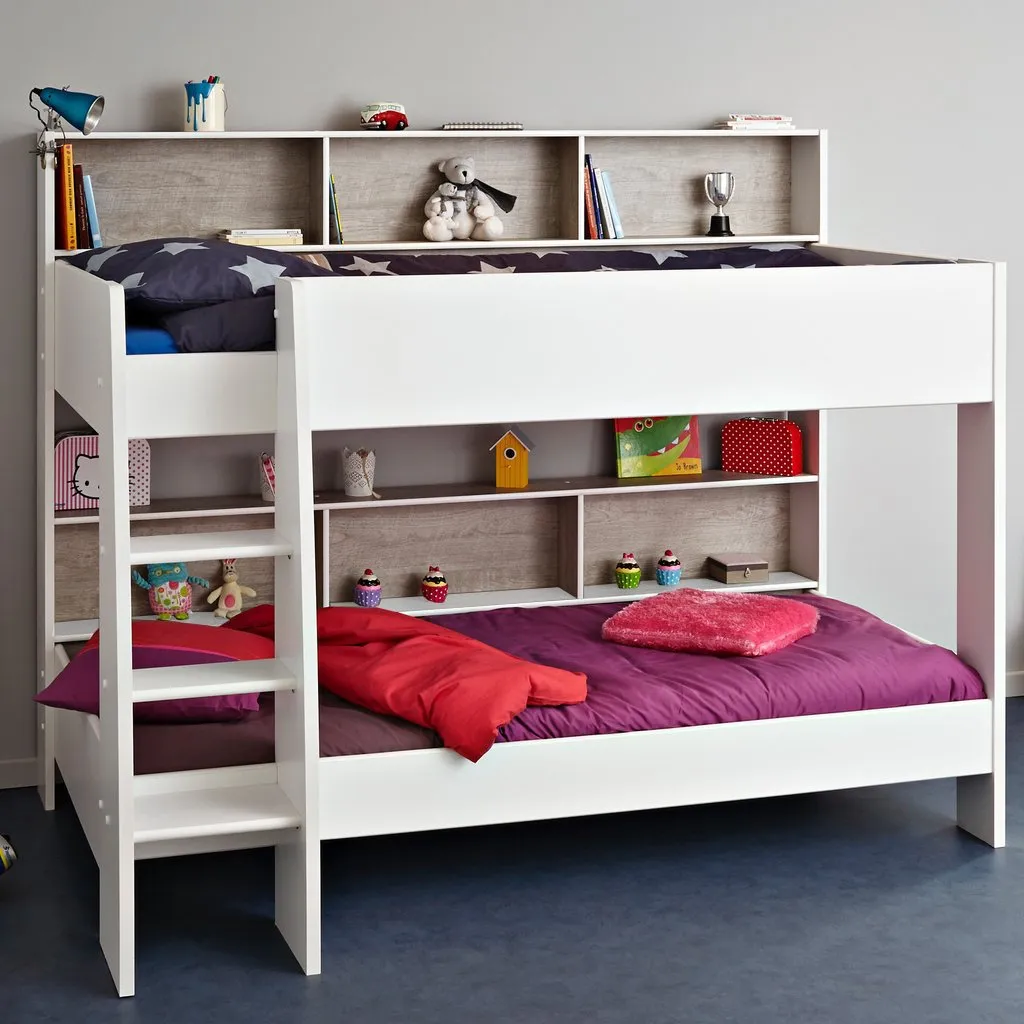 White/Grey Bunk Bed with Optional Drawer - Parisot Leo Tam Tam 3