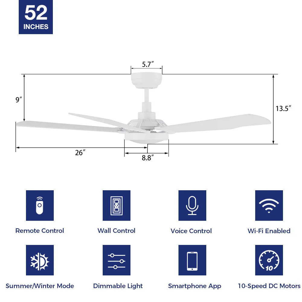 Wilkes Ⅱ Outdoor Smart Ceiling Fan with LED Light and Remote 52"