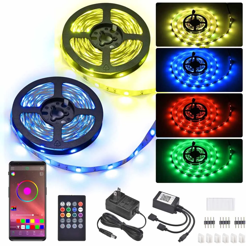 Yescom 32ft LED Strip Lights Bluetooth App Music Remote Multi-Color