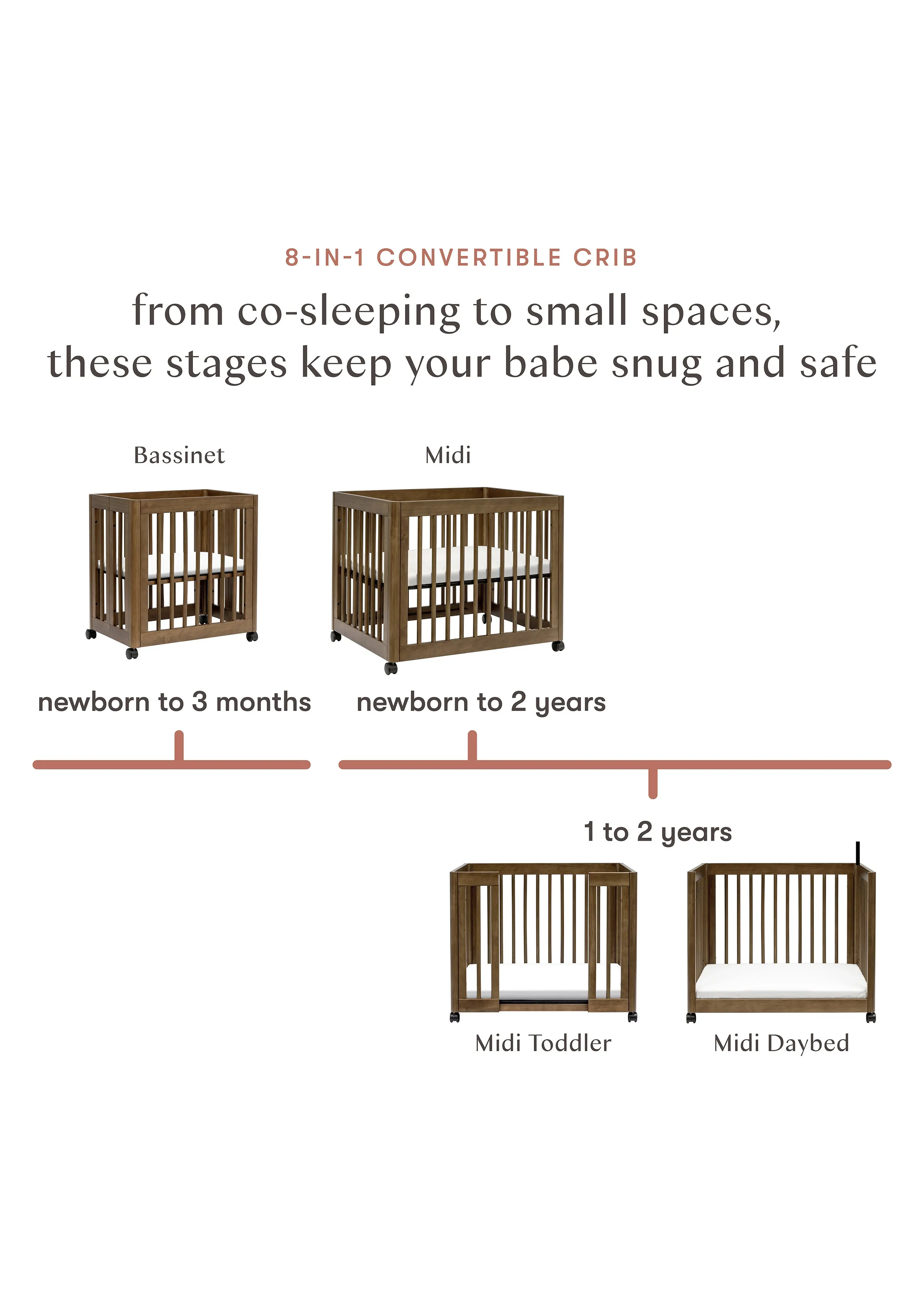 YUZU 8-IN-1 CONVERTIBLE CRIB WITH ALL AGES CONVERSION KITS - NATURAL WALNUT