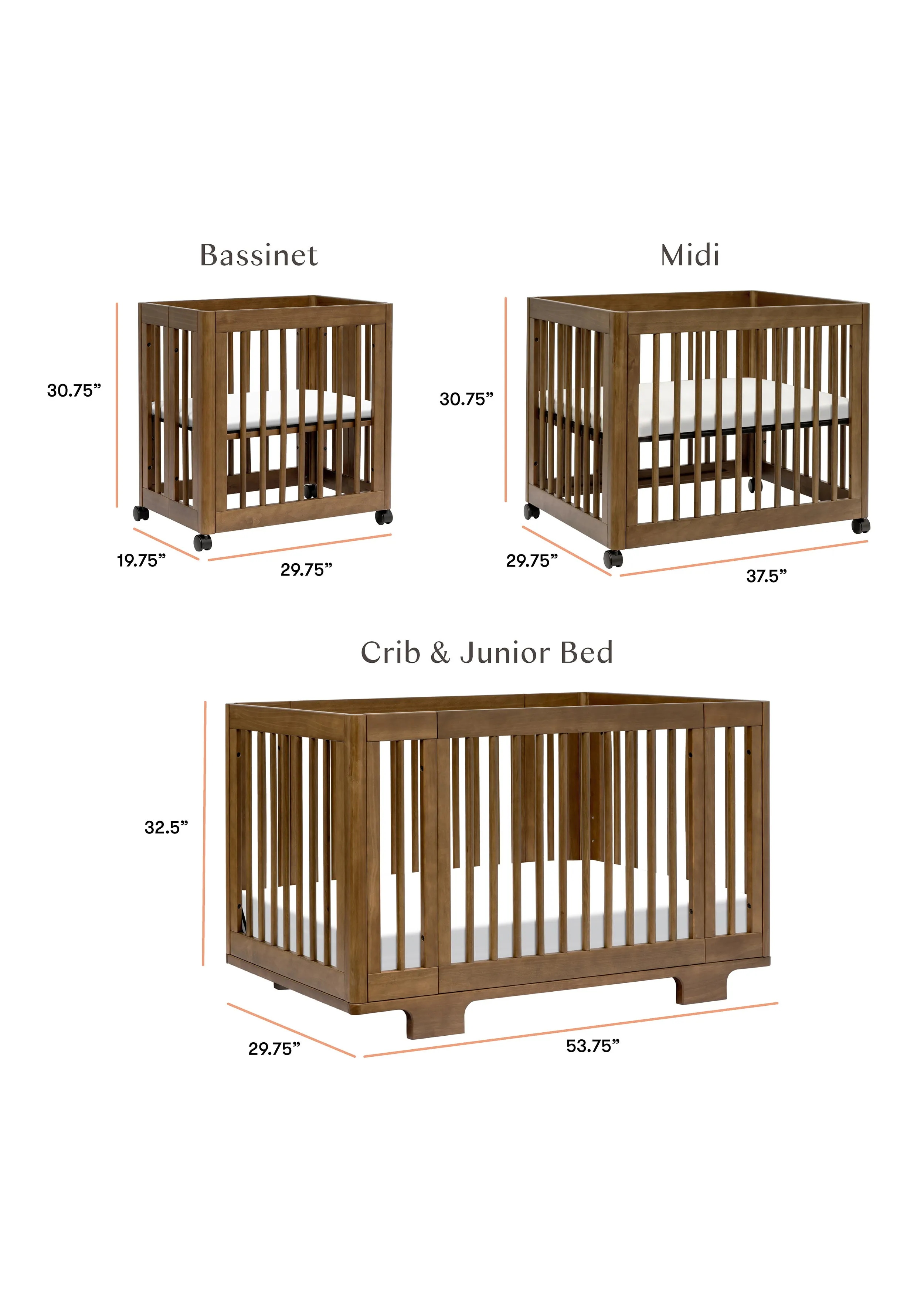 YUZU 8-IN-1 CONVERTIBLE CRIB WITH ALL AGES CONVERSION KITS - NATURAL WALNUT