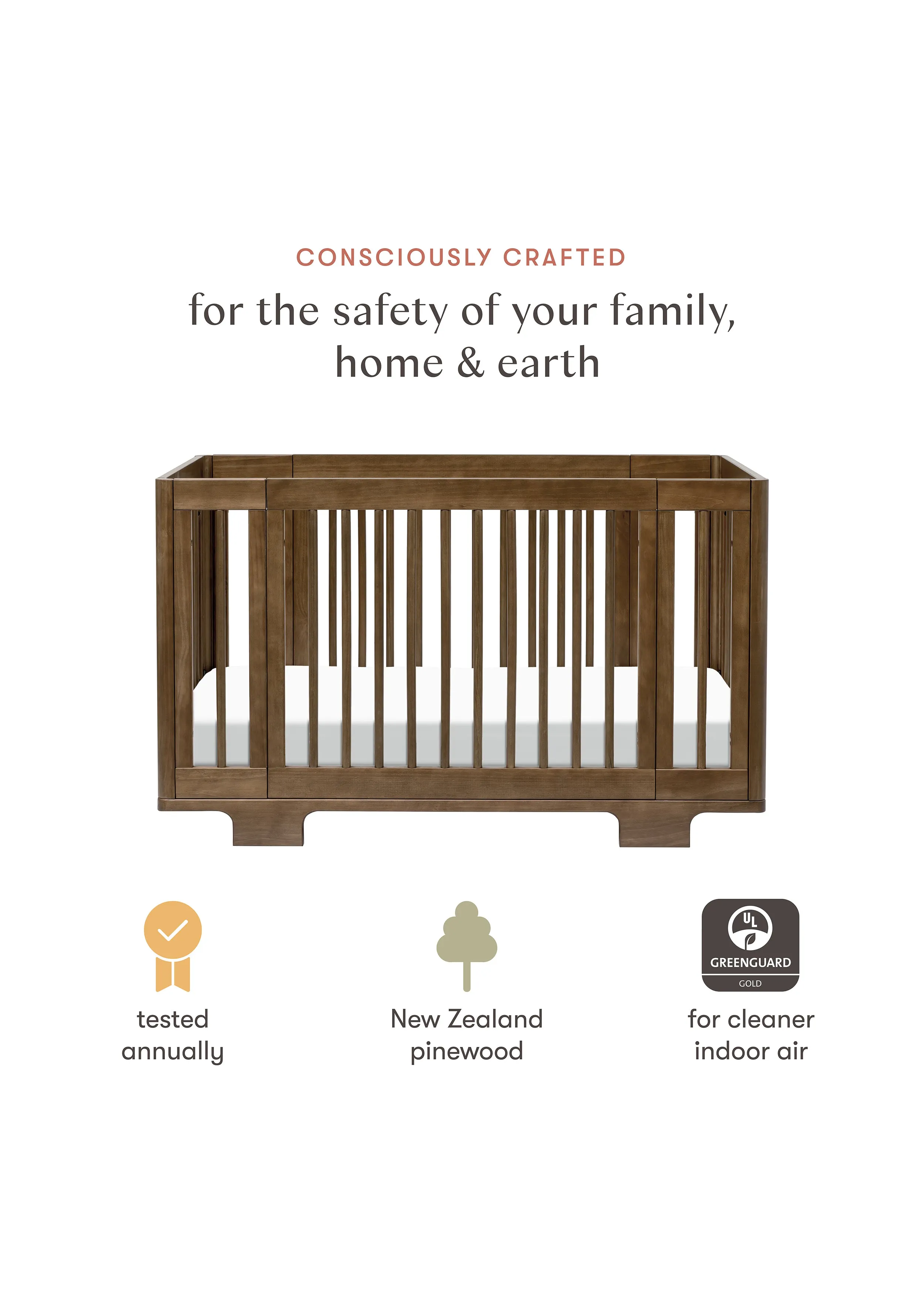 YUZU 8-IN-1 CONVERTIBLE CRIB WITH ALL AGES CONVERSION KITS - NATURAL WALNUT